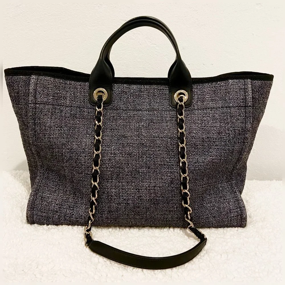 Chanel Large Deauville in Black/Gray with Gold Hardware